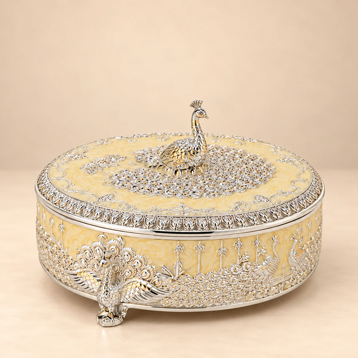 Silver and Gold Peacock Trinket Box